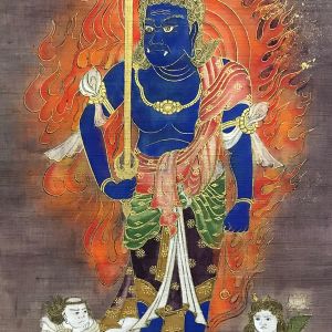 青不動明王　麻布に彩色と截金（50㎝ x 90㎝）
